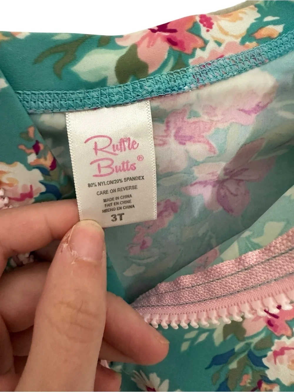 Ruffle Butts  Floral Long-Sleeve Swim Shirt - Teal and Pink 3T